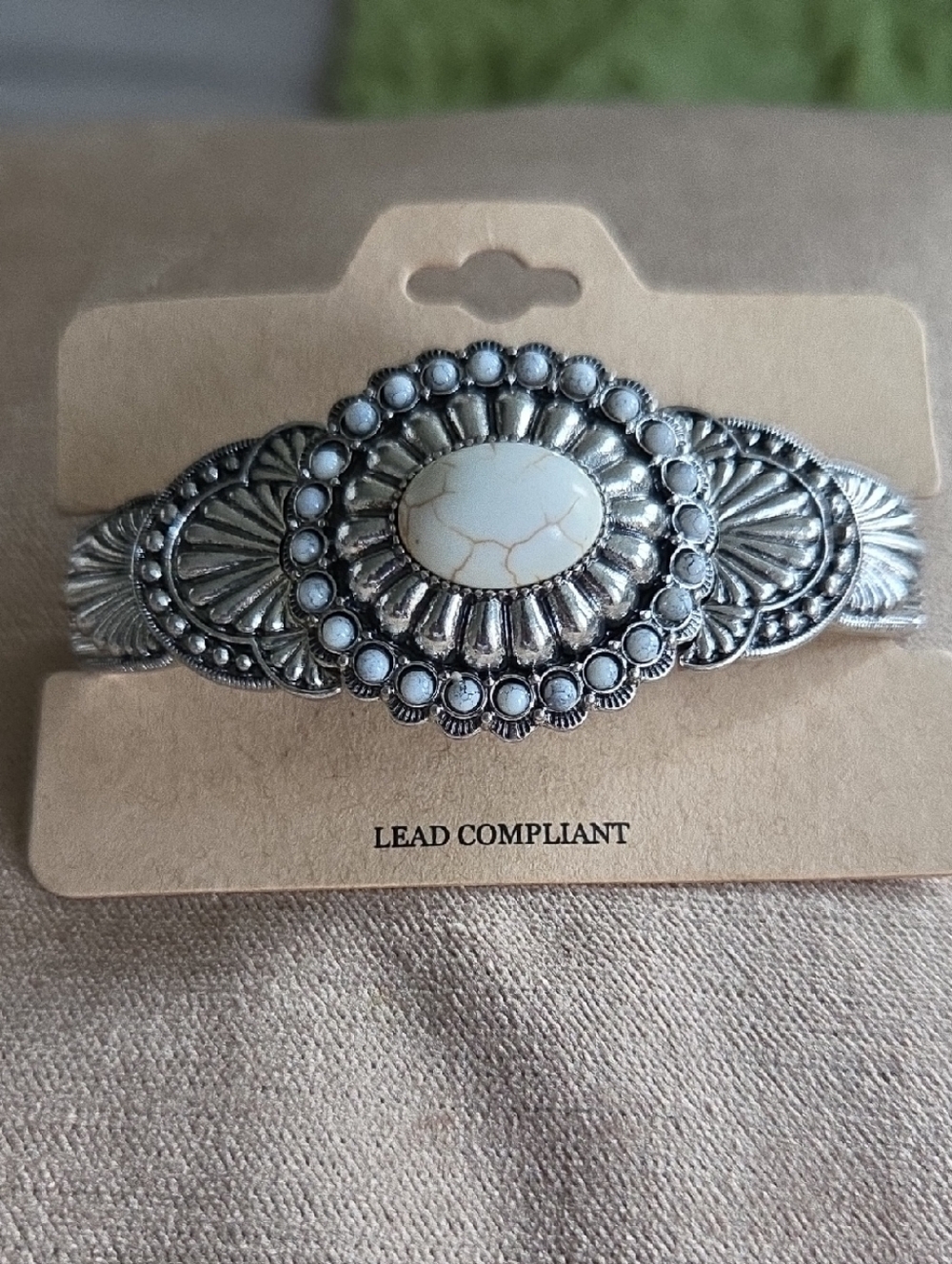 Vintage-Style Silver and White Stone Women's Cuff Bracelet